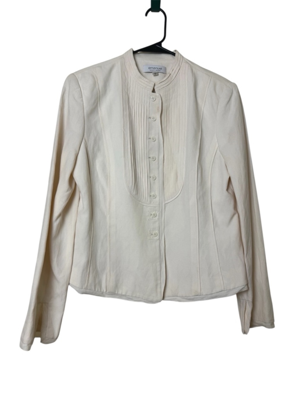 Emanuel Ungaro Linen Silk Off-White Pintuck Front Jacket Size 12
